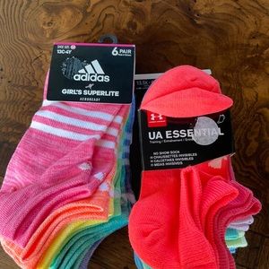 Girls youth athletic socks lot of 2 UA Adidas